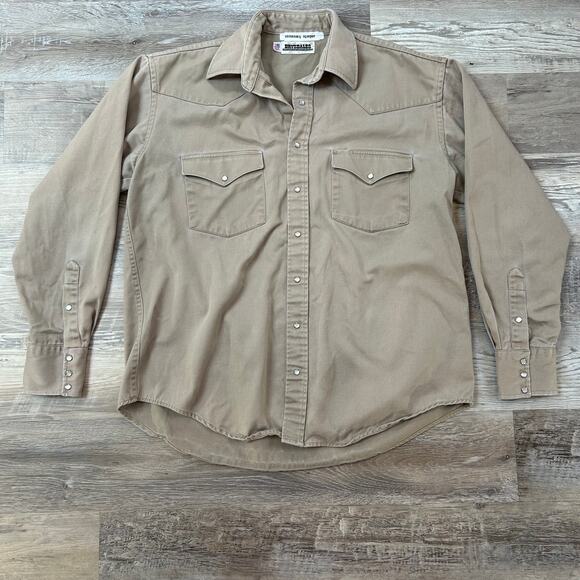 Drysdales Western Pearl Snap Khaki Long Sleeve Shirt Made in USA XL - Picture 1 of 6